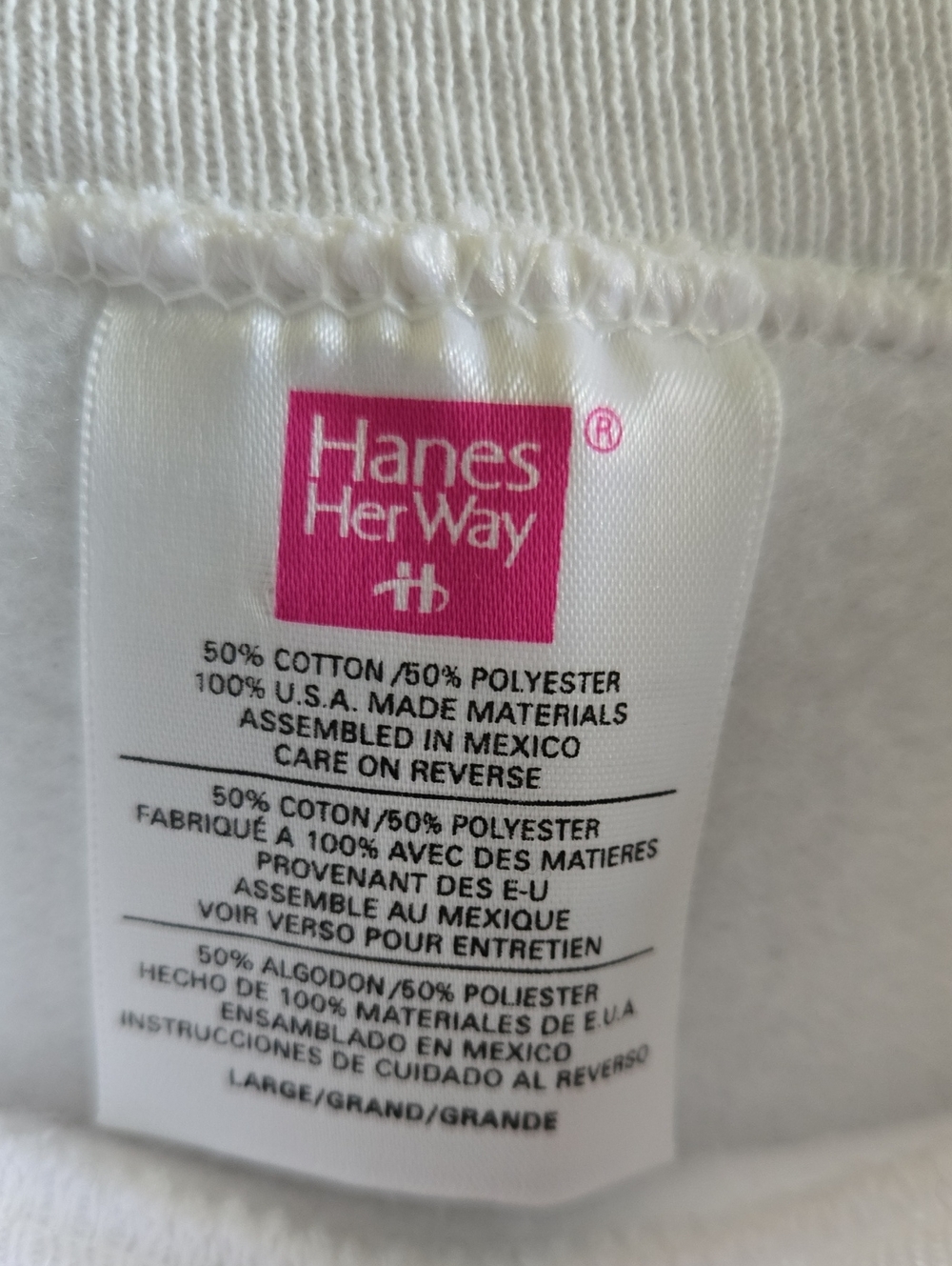 Vintage 90s Hanes Her Way White Cotton Blend Sweatshirt Quilt Pattern Size Large - Picture 3 of 10